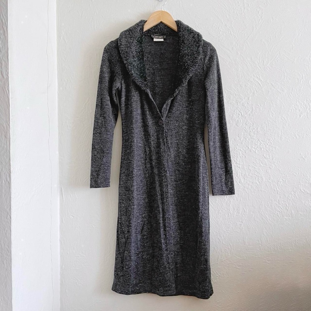 Vintage Garage Gray Duster Cardigan Faux Fur Collar Size S